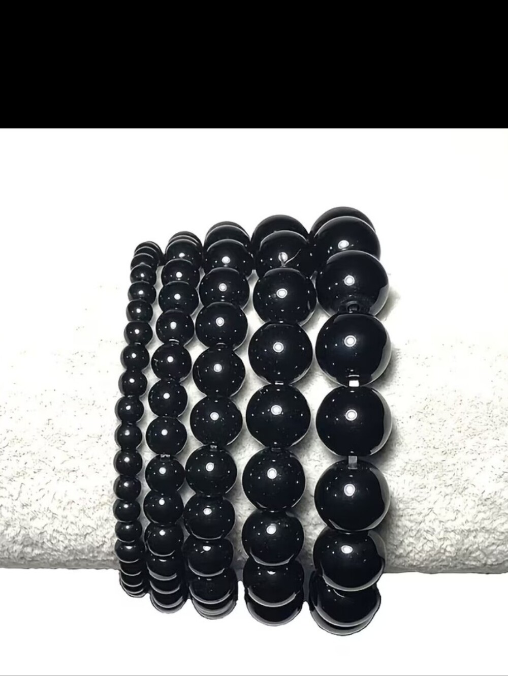 Black Obsidian Beaded Stretch Bracelet Stack